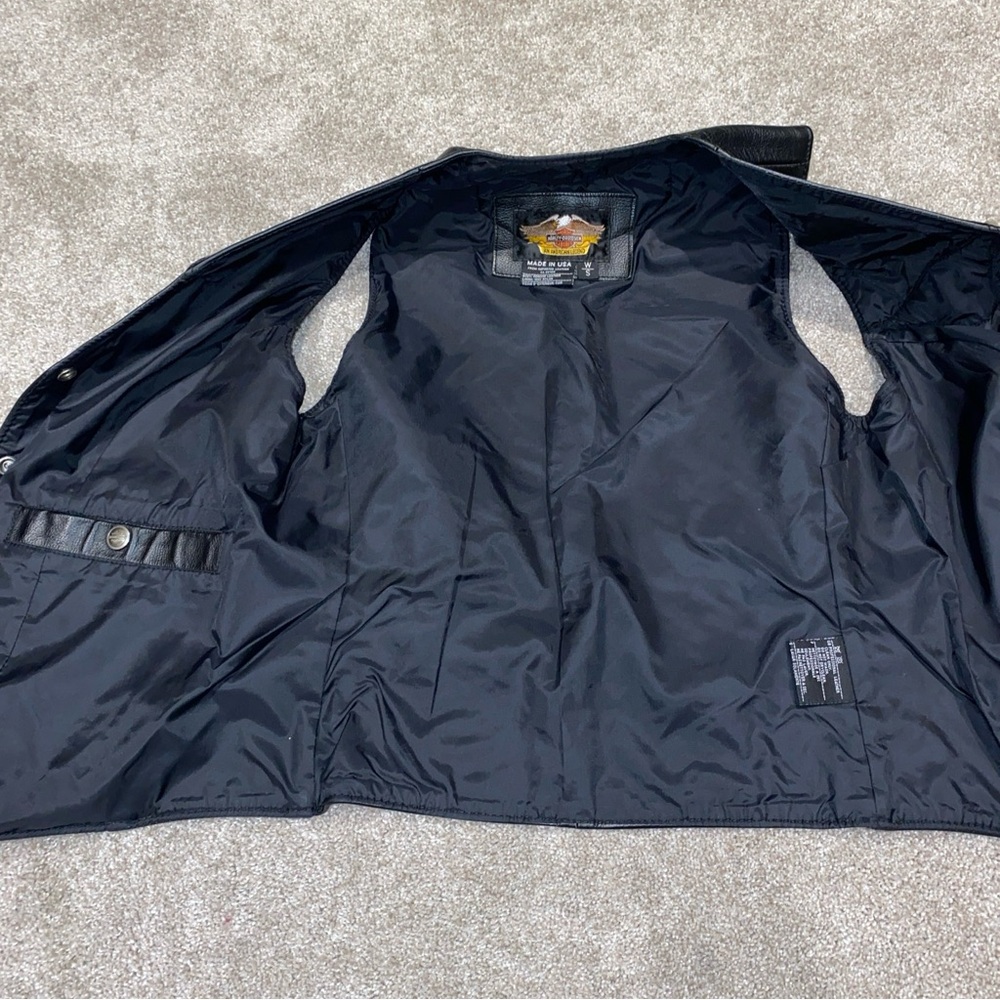 Harley-Davidson Leather Vest Woman's S Black Snap Front Motorcycle Made In USA - Picture 4 of 12